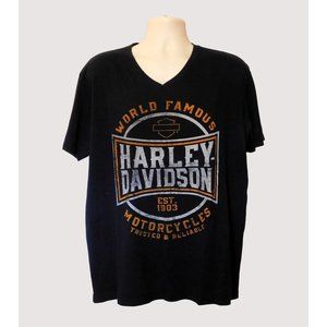 Harley Davidson Tee Shirt XL Black Bedford Texas V-Neck Short Sleeve Cotton